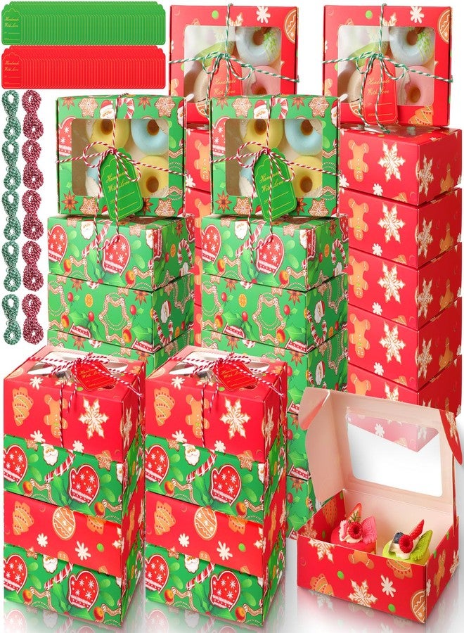 Chivertion 72 Set Christmas Cookie Boxes with Window 7"x4.7"x2.4" Christmas Cookie Tins Bakery Treat Box for Gift Giving Xmas Treat Container with Ribbon and Tag for Winter Xmas Party Supply (Cute) - Image 1